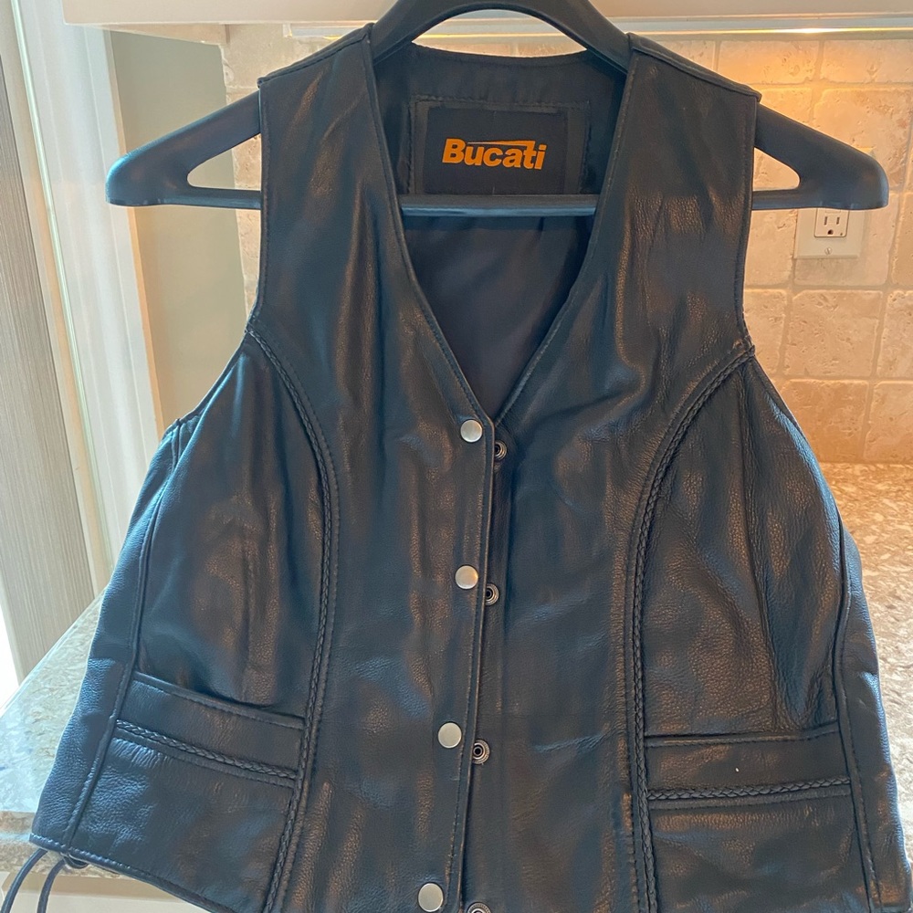 Ladies black leather vest